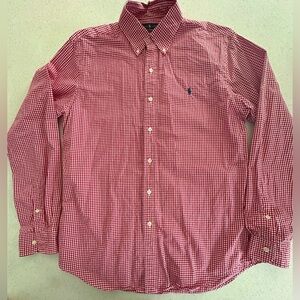 Ralph Lauren Men’s Large Slim Fit Button Down Long Sleeve Gingham Red Shirt